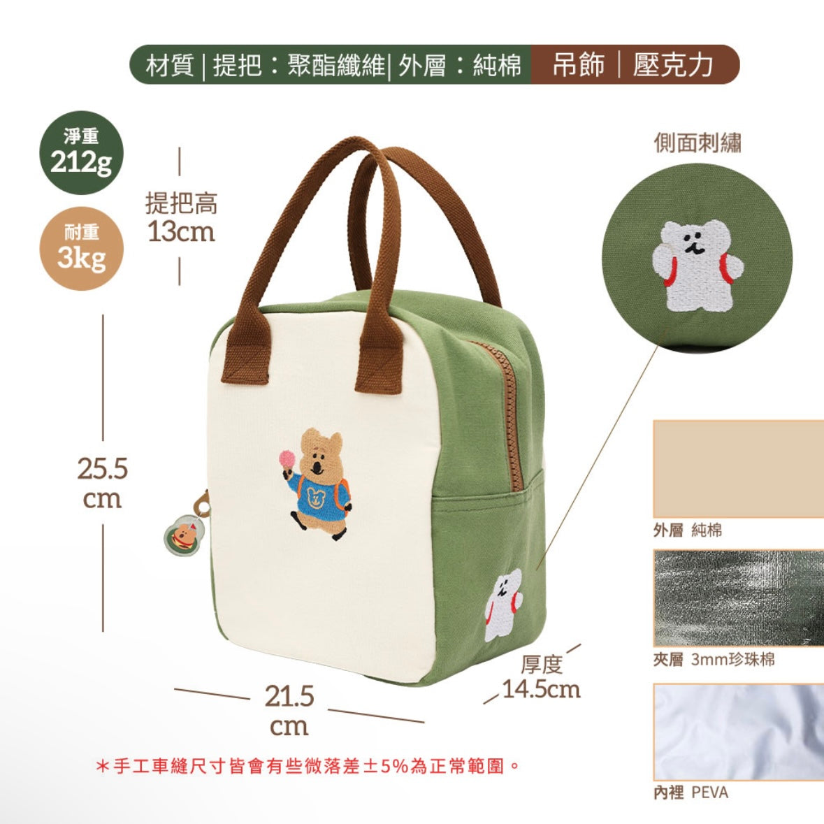 台灣 刺繡保溫袋 - Dinotaeng 短尾袋鼠校園系列