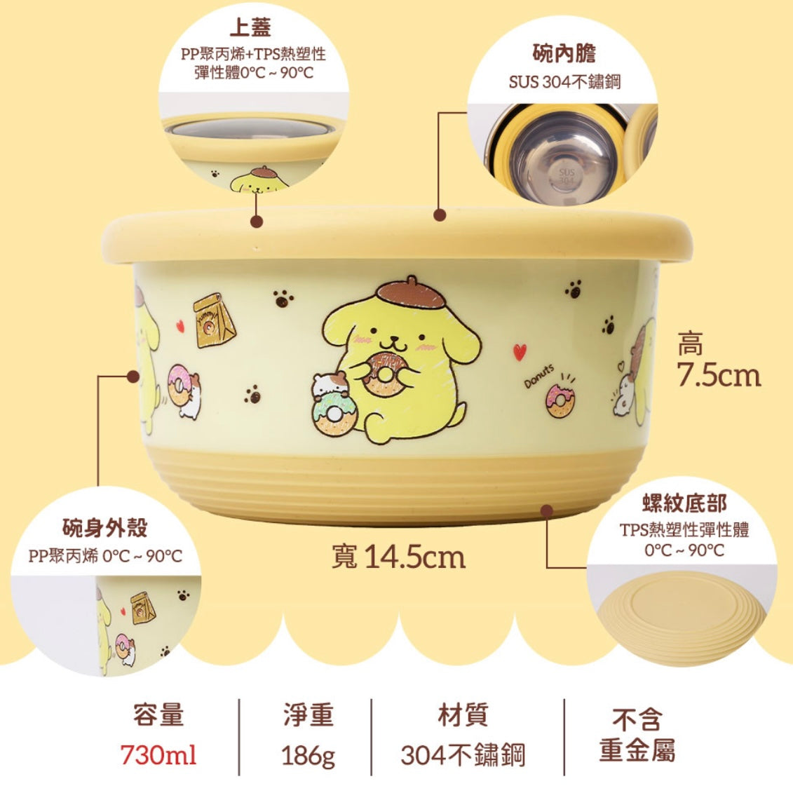 台灣 布甸狗 不鏽鋼雙層隔熱碗 730ml
