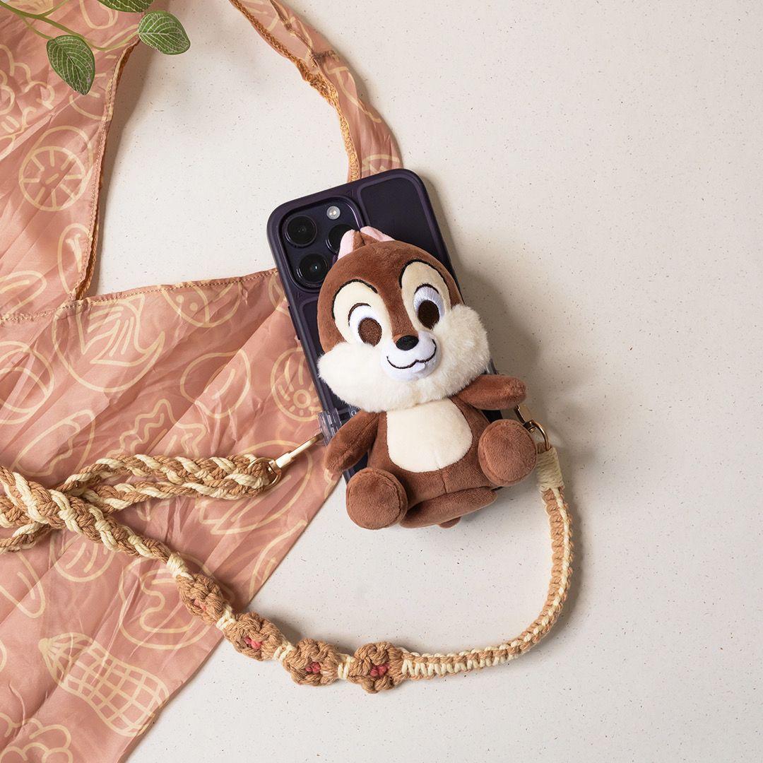 現貨 台灣 InfoThink Disney系列 Lucifer/ Pooh/ Chip 絨毛公仔手機背夾掛繩+手機配件袋(內附環保袋)