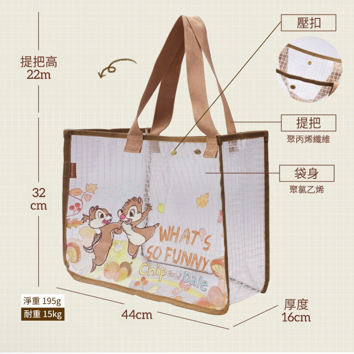 台灣 Chip & Dale/ 三眼仔/ Marie/ Ariel/ Stitch A3透明防水手提袋