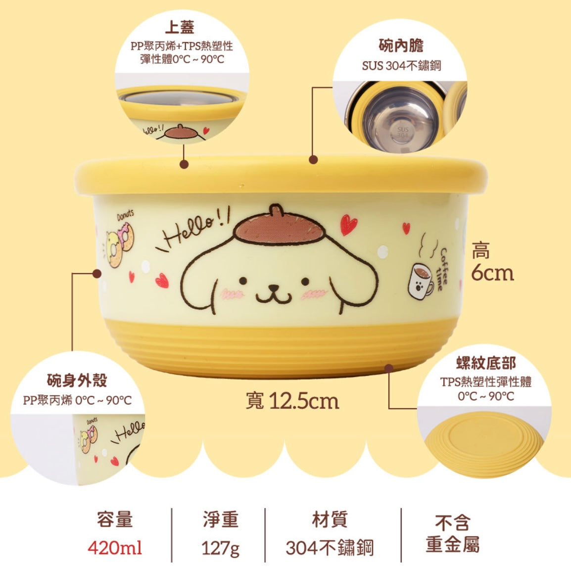 台灣 布甸狗 不鏽鋼雙層隔熱碗 420ml