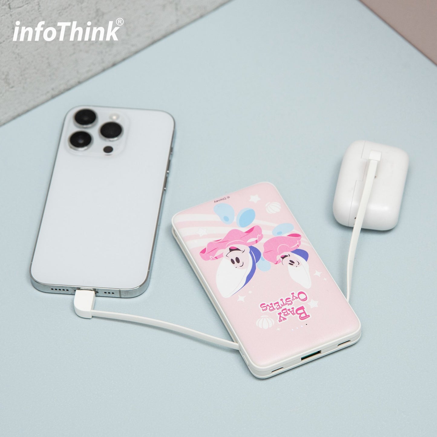 台灣 InfoThink 夢幻深海小牡蠣系列 自帶雙線行動電源