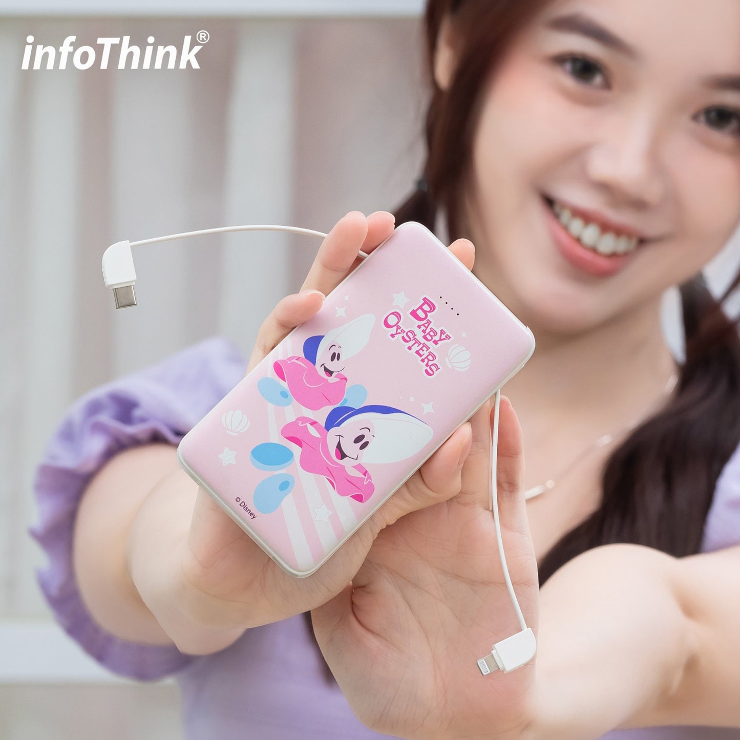 台灣 InfoThink 夢幻深海小牡蠣系列 自帶雙線行動電源