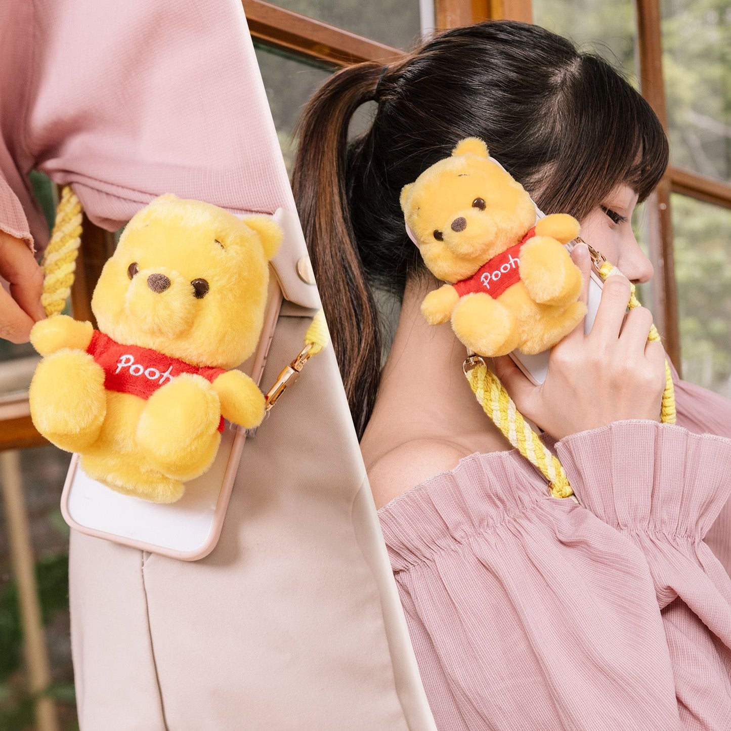 現貨 台灣 InfoThink Disney系列 Lucifer/ Pooh/ Chip 絨毛公仔手機背夾掛繩+手機配件袋(內附環保袋)