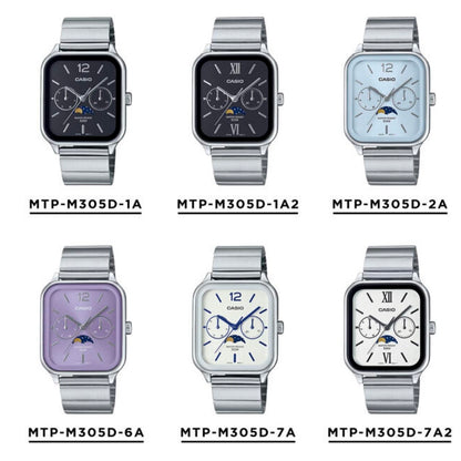 CASIO | MTP-M305 月相顯示盤方角鋼帶手錶 7色