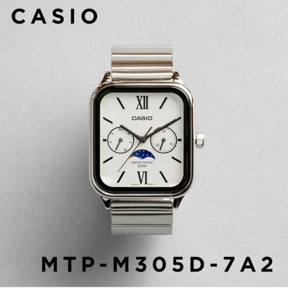 CASIO | MTP-M305 月相顯示盤方角鋼帶手錶 7色