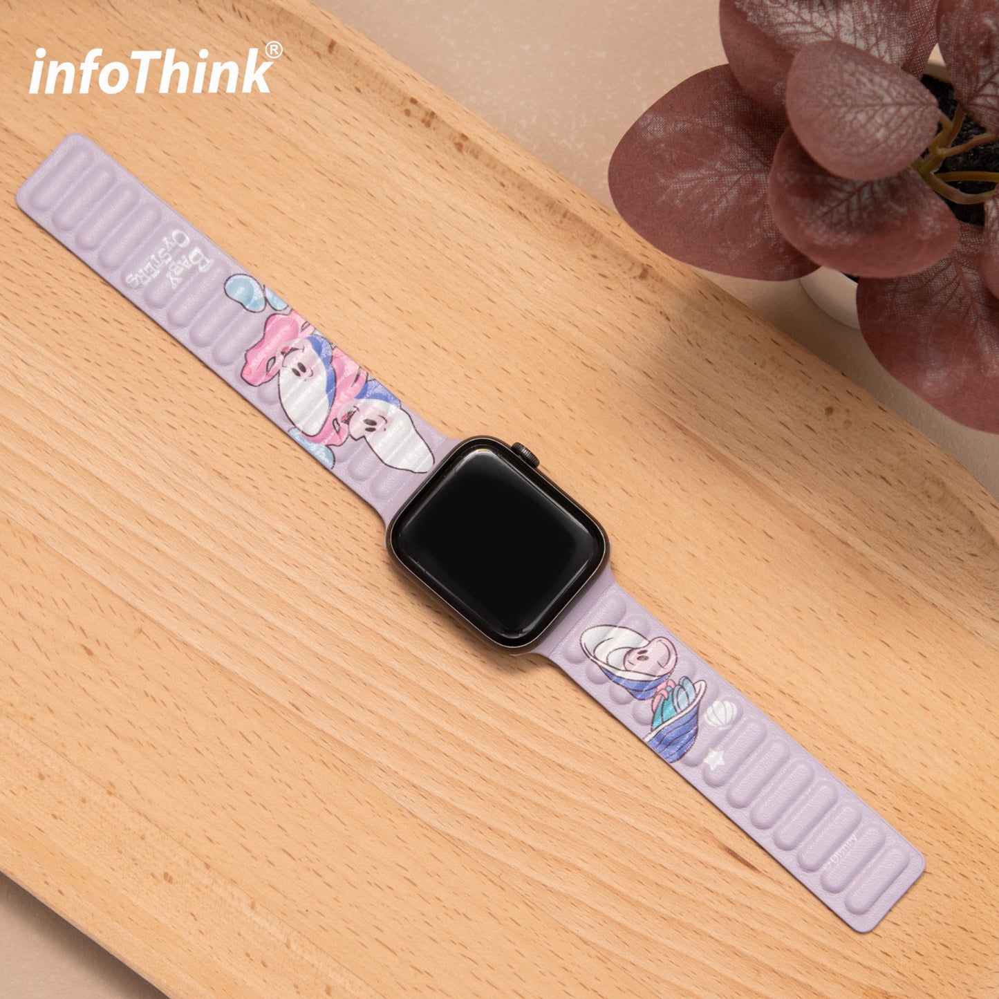 台灣 InfoThink 夢幻深海小牡蠣系列 for Apple Watch 磁吸錶帶(粉/紫)