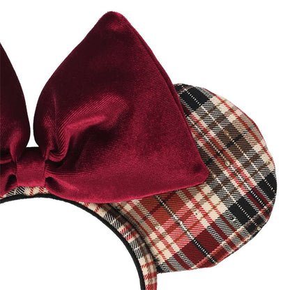 紅色格仔 蝴蝶結頭箍