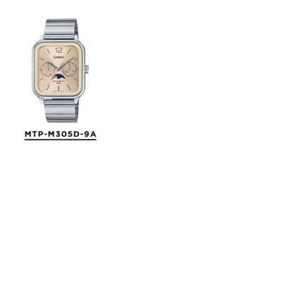 CASIO | MTP-M305 月相顯示盤方角鋼帶手錶 7色