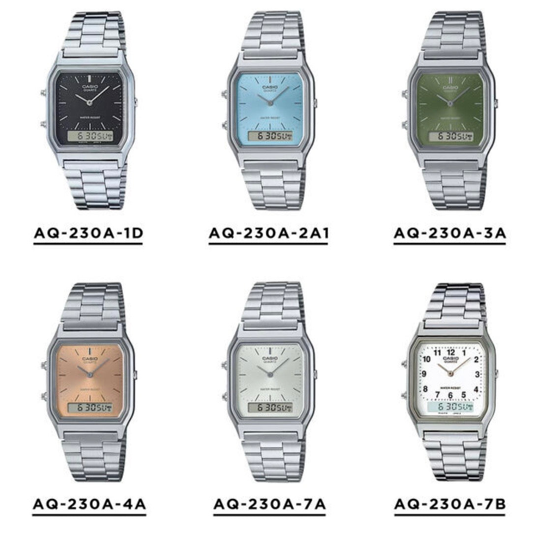 CASIO |AQ-230 人氣大熱復古方角鋼帶手錶
