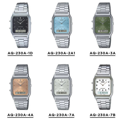 CASIO |AQ-230 人氣大熱復古方角鋼帶手錶