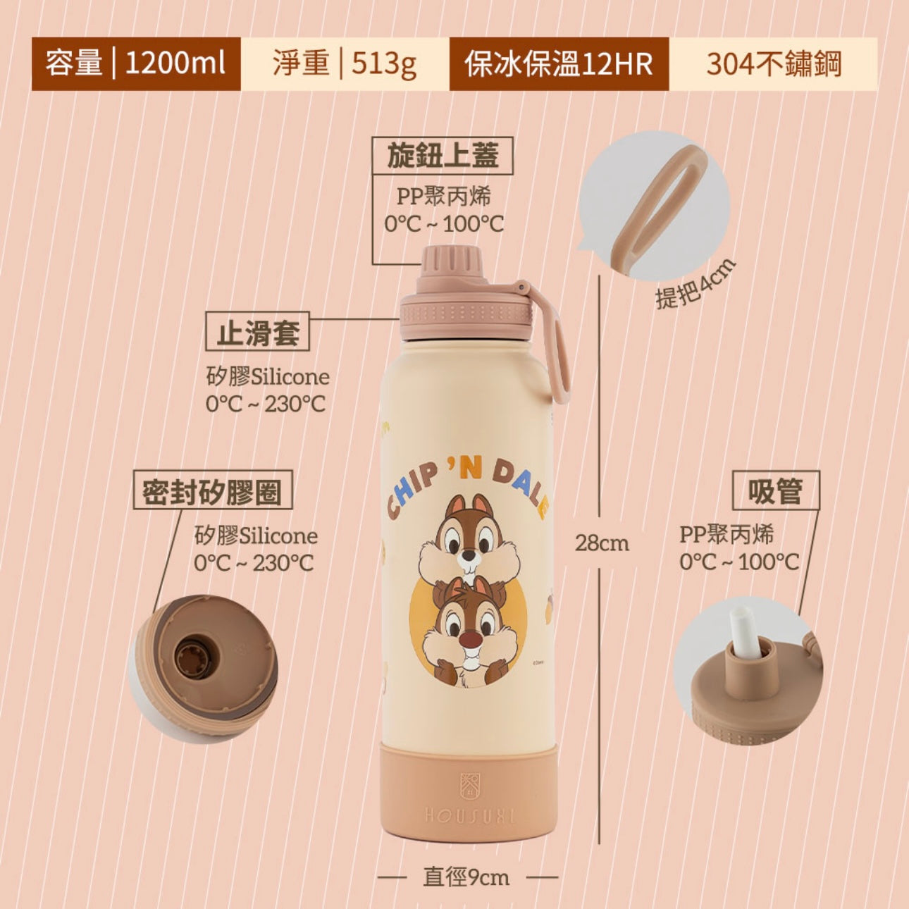 台灣 Chip & Dale 大容量 保冷保溫瓶 1200ml