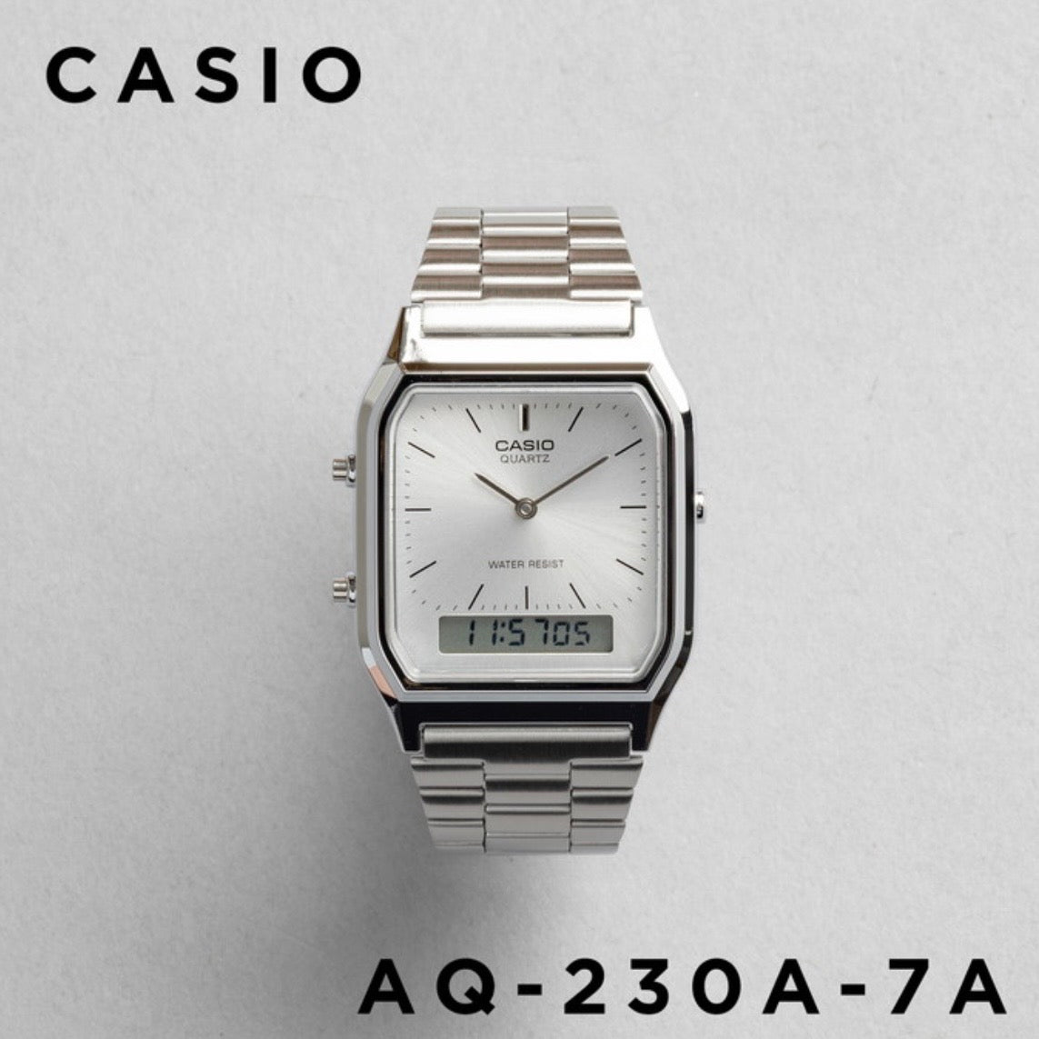 CASIO |AQ-230 人氣大熱復古方角鋼帶手錶