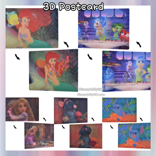 Stitch/ Ariel/ Rapunzel/ Inside Out/ 五星級大鼠 - 3D Postcard