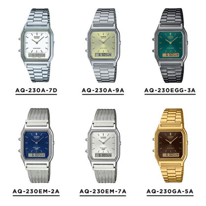 CASIO |AQ-230 人氣大熱復古方角鋼帶手錶