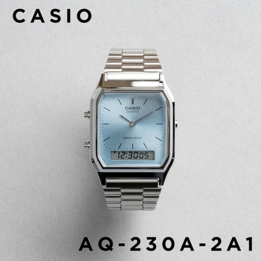 現貨 CASIO |AQ-230A-2A1 冰藍色 人氣大熱復古方角鋼帶手錶