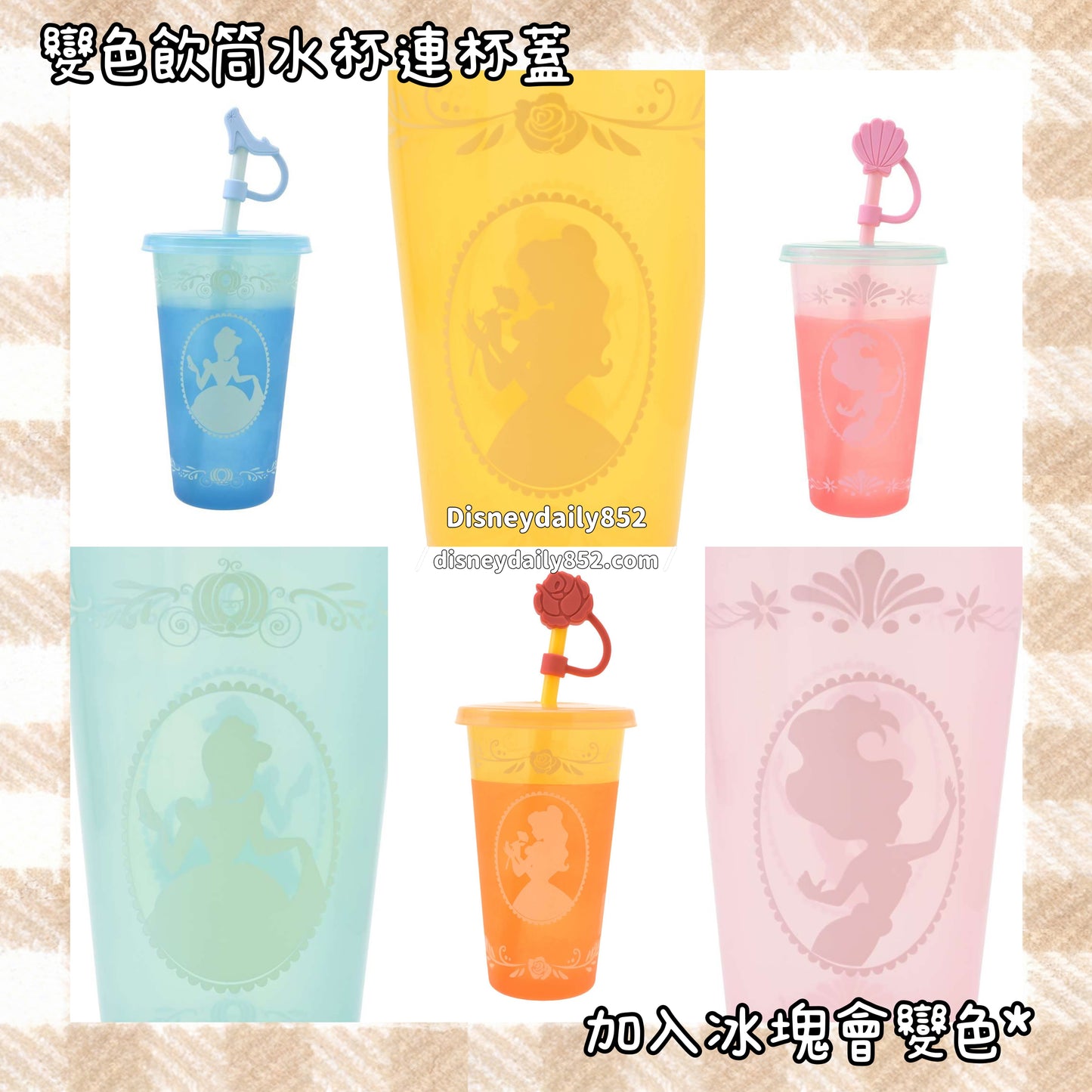 Belle/ Ariel/ Cinderella 變色飲筒水樽連杯蓋 - Drinkware