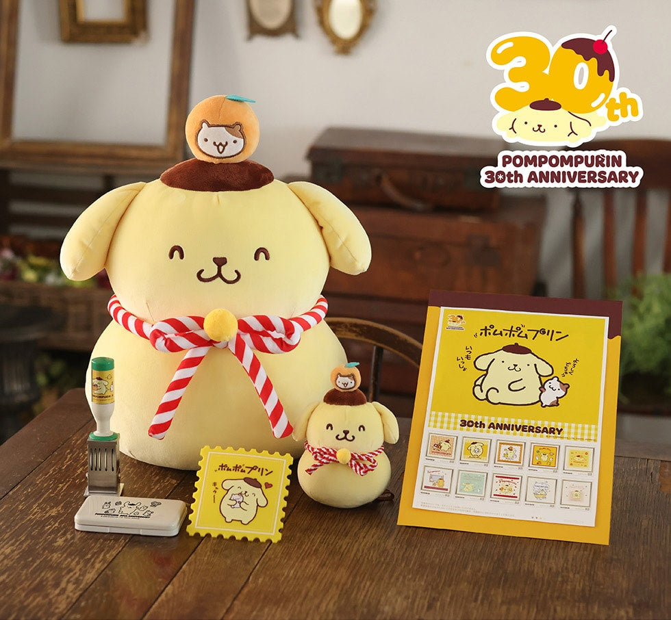 日本郵局限定 x Sanrio | 布甸狗30週年限定鏡餅公仔/ 掛飾/ 郵票集/ 印台/ 日期印/ 膠墊