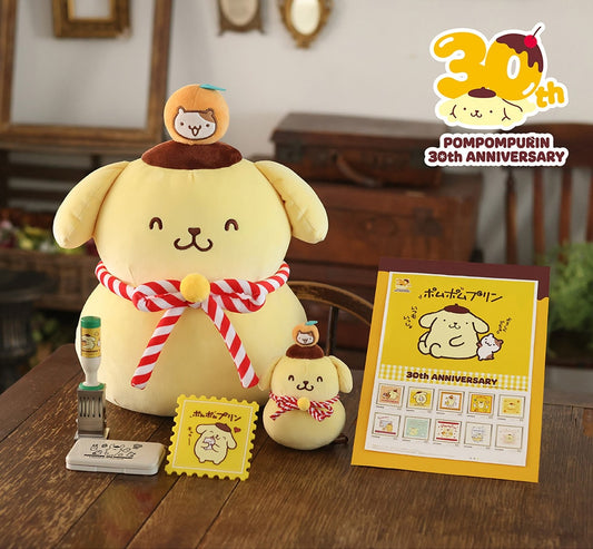 日本郵局限定 x Sanrio | 布甸狗30週年限定鏡餅公仔/ 掛飾/ 郵票集/ 印台/ 日期印/ 膠墊