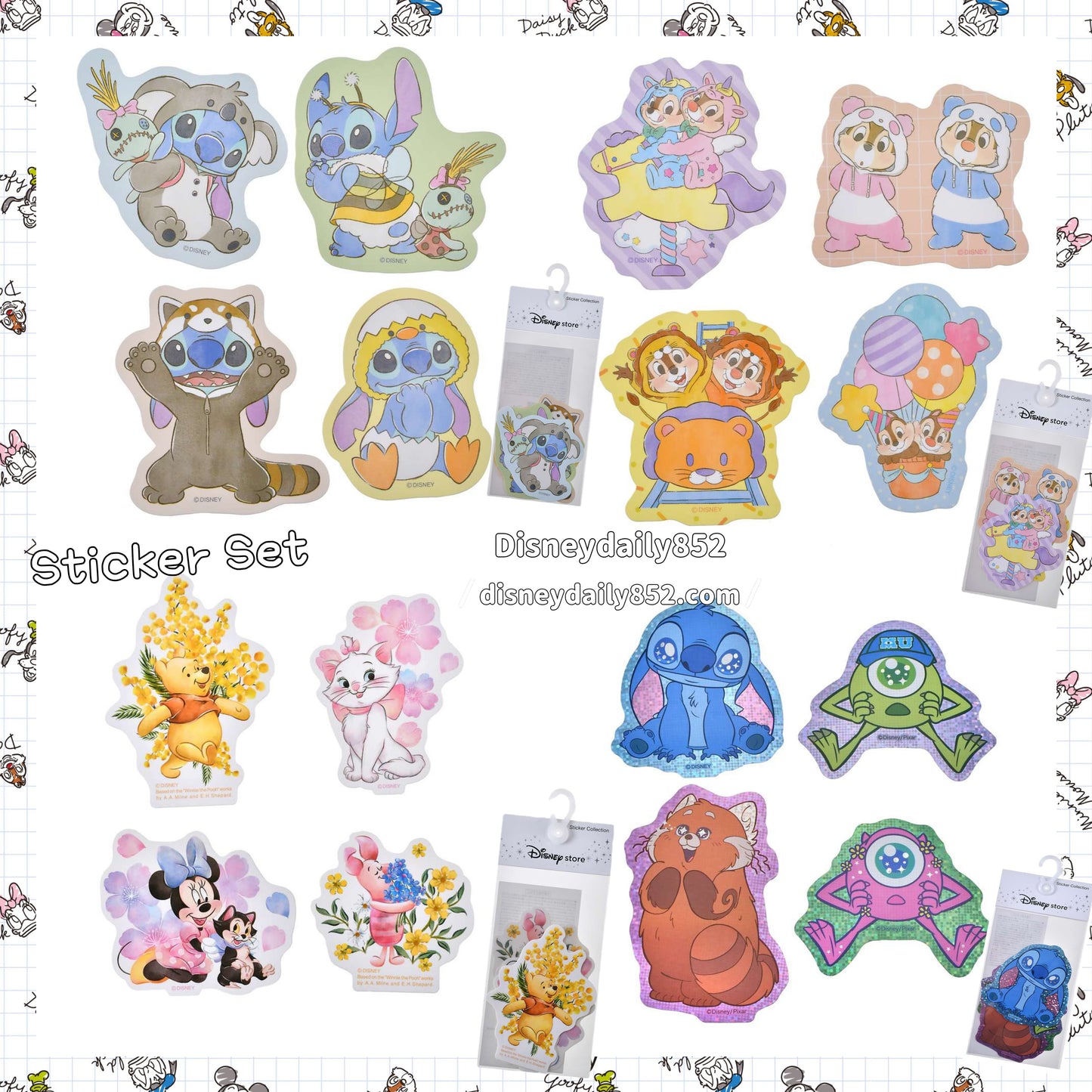 Pooh & Marie/ Stitch/ Stitch & 大眼仔/  Chip & Dale - Sticker Set