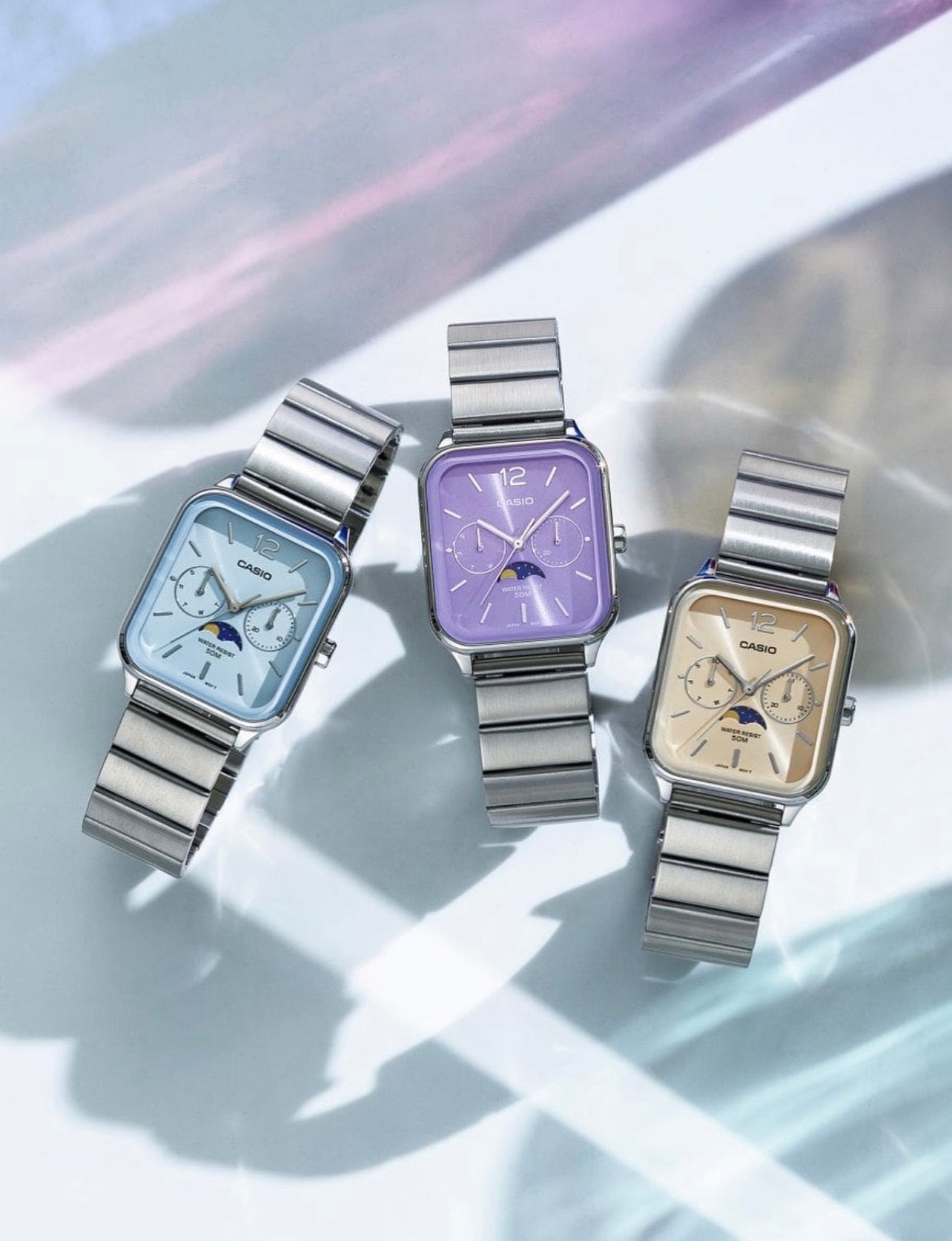 CASIO | MTP-M305 月相顯示盤方角鋼帶手錶 7色