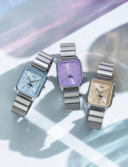 CASIO | MTP-M305 月相顯示盤方角鋼帶手錶 7色