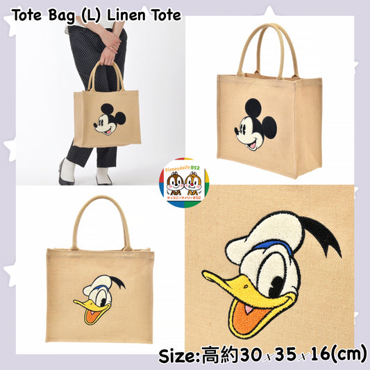 Tote Bag (L) Linen Tote Mickey/ Donald