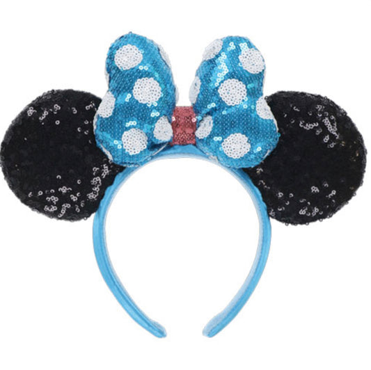 Minnie 藍白蝴蝶結 珠片頭箍