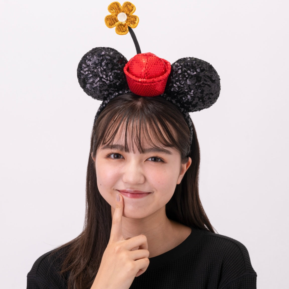 Minnie 黑色珠片花花 頭箍